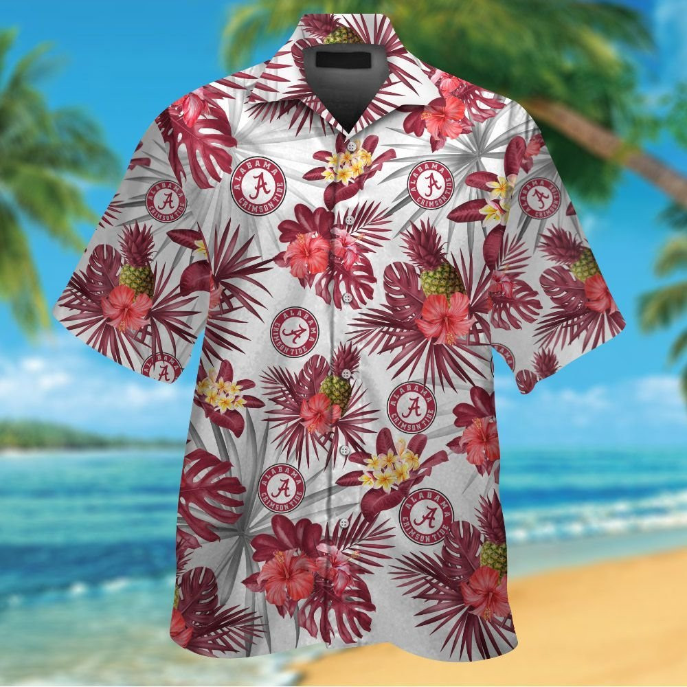 Alabama Crimson Tide Short Sleeve Button Up Tropical Aloha Hawaiian ...