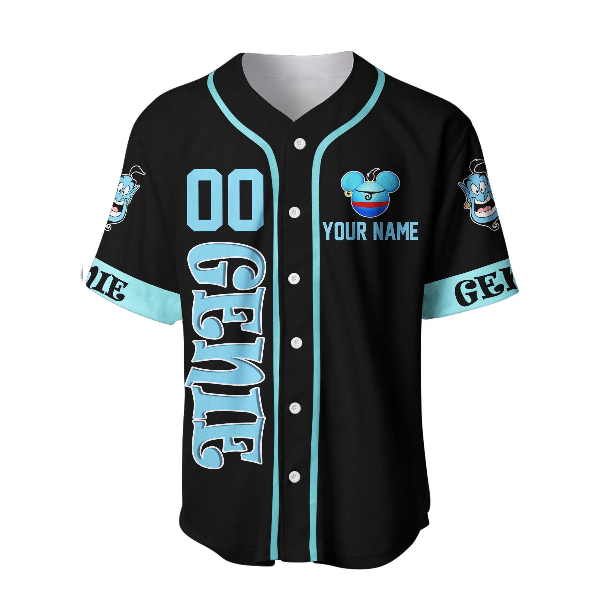 Personalized Aladdin Genie Black Blue Disney Baseball Jersey - Meteew