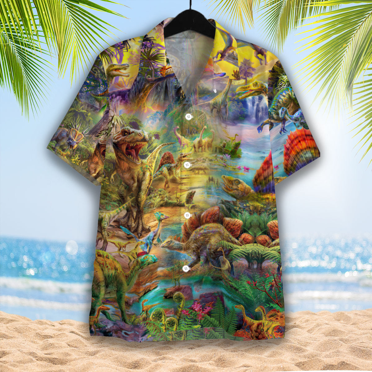 Amazing Colorful Dinosaurs In Jurassic Park Hawaiian Shirt For Men ...