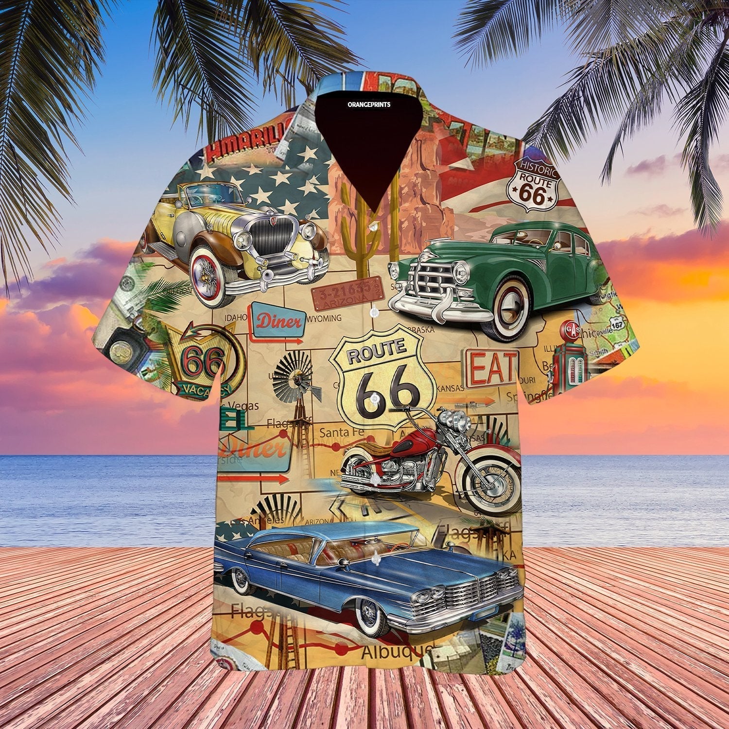 Amazing Vintage Muscle Car On Route 66 Hawaiian Shirt For Men & Women ...