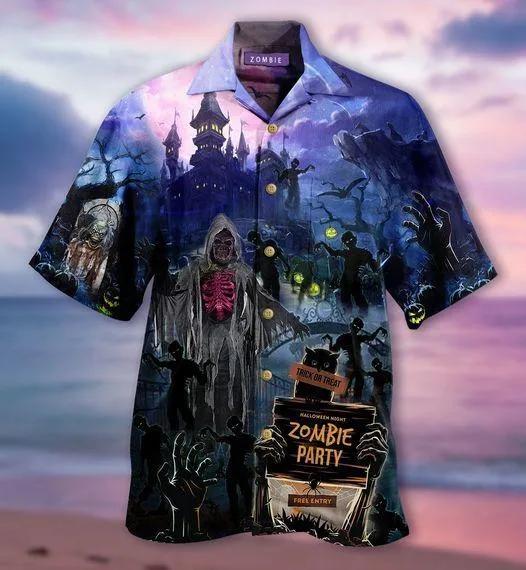 Vampires, Death and Zombies Halloween Hawaiian Shirt, Print Aloha Short ...