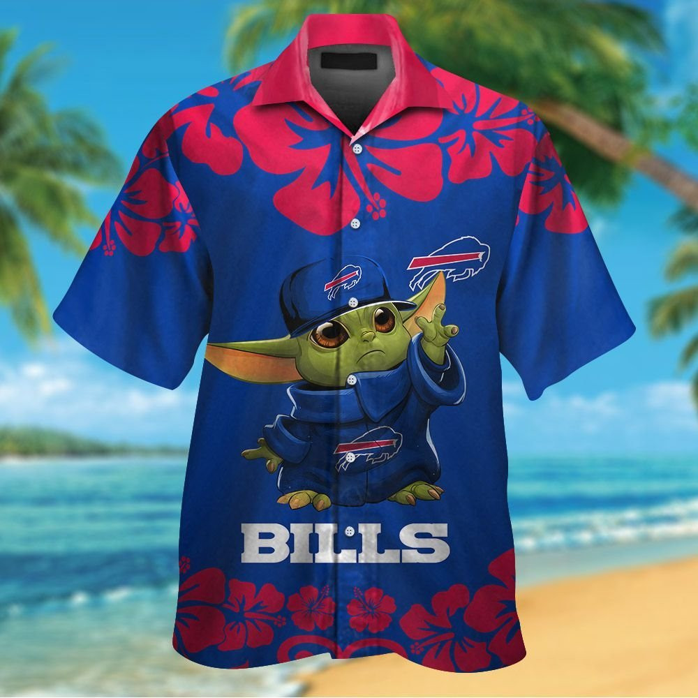 Buffalo Bills Baby Yoda Short Sleeve Button Up Tropical Aloha Hawaiian ...
