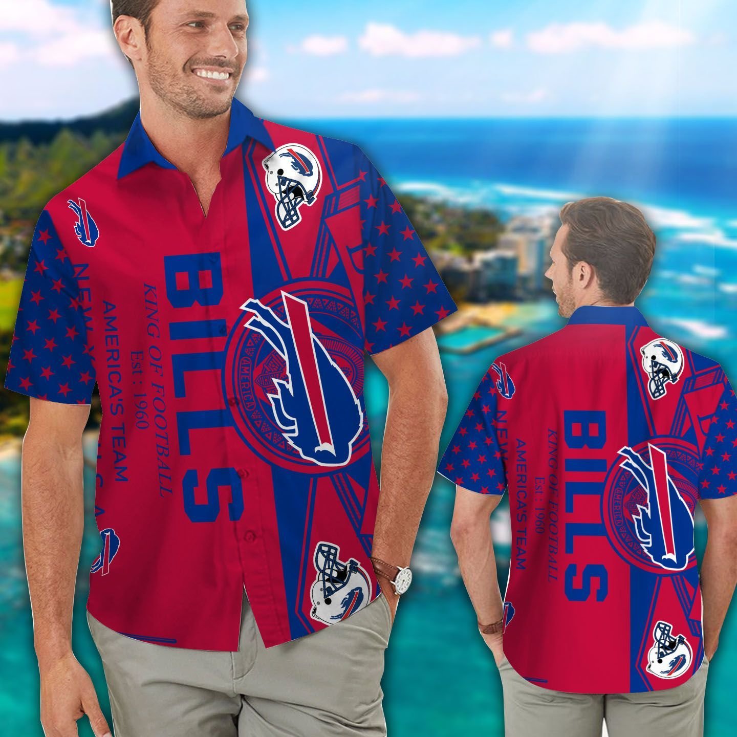 Buffalo Bills Short Sleeve Button Up Tropical Aloha Hawaiian Shirts For ...