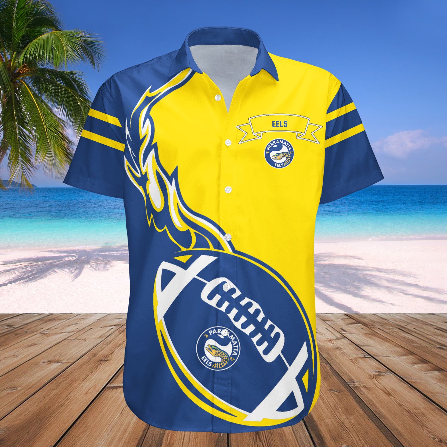 Buy Parramatta Eels Hawaii Shirt Flame Ball – NRL – Meteew