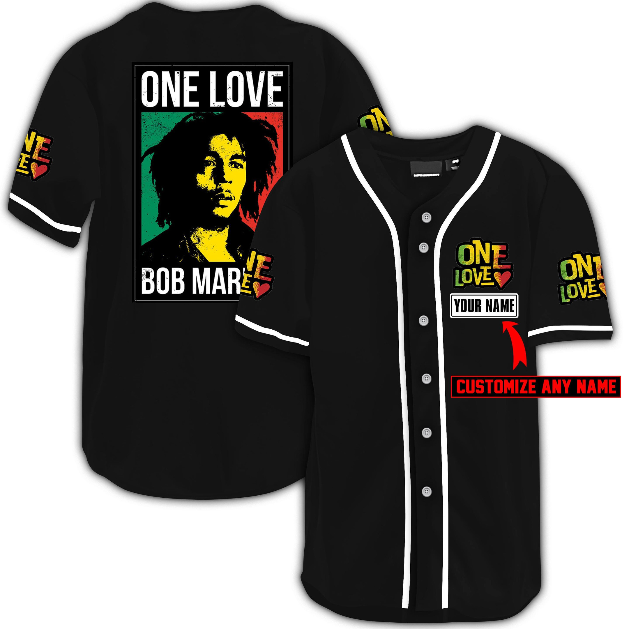 Buy Personalized One Love Bob Marley Jersey Shirt - Meteew