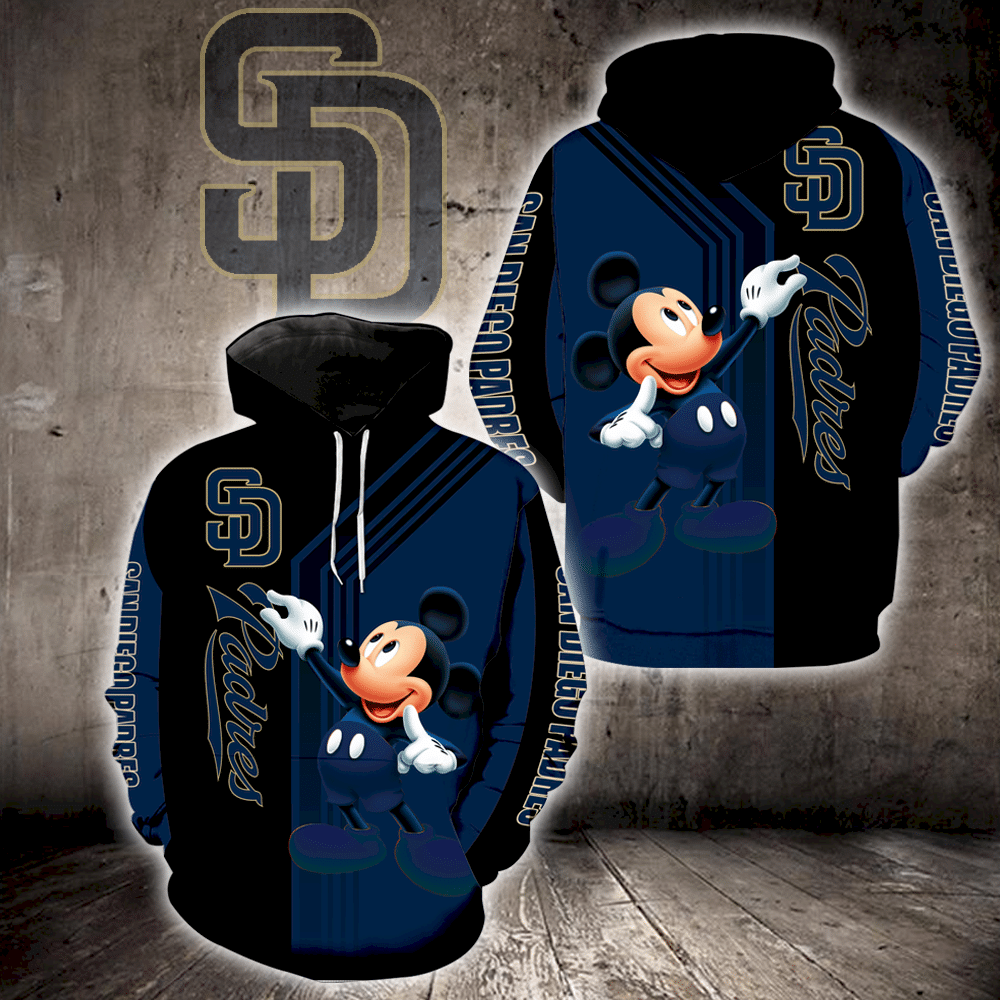 Buy San Diego Padres Mickey Mouse Full Print V1509 Hoodie Zipper Men ...