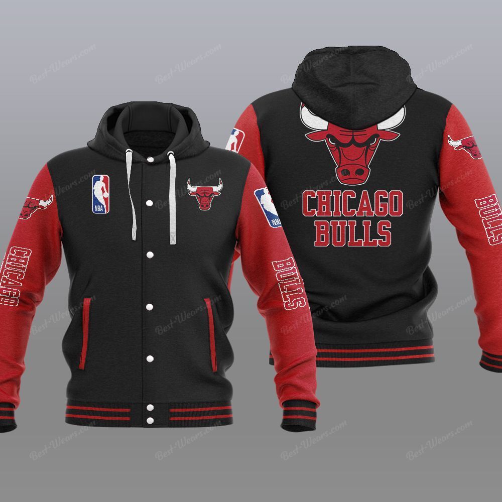 Chicago Bulls 2DE0506 NBA Hooded Varsity Jacket Fleece Jacket - Meteew