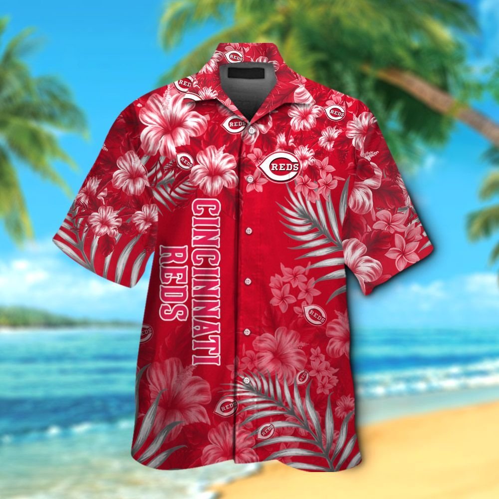 Cincinnati Reds Short Sleeve Button Up Tropical Aloha Hawaiian Shirts