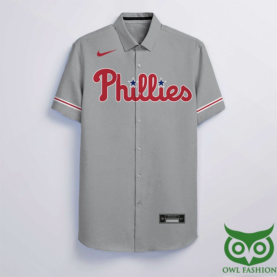 Custom Name Number Philadelphia Phillies Gray Hawaiian Shirt - Meteew