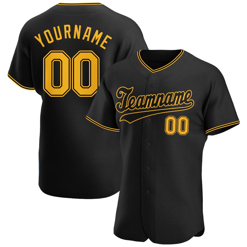 Custom Personalized Black Gold Black Baseball Jersey - Meteew
