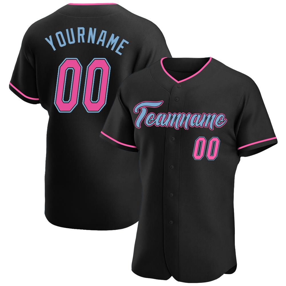 Custom Personalized Black Pink Light Blue Baseball Jersey - Meteew