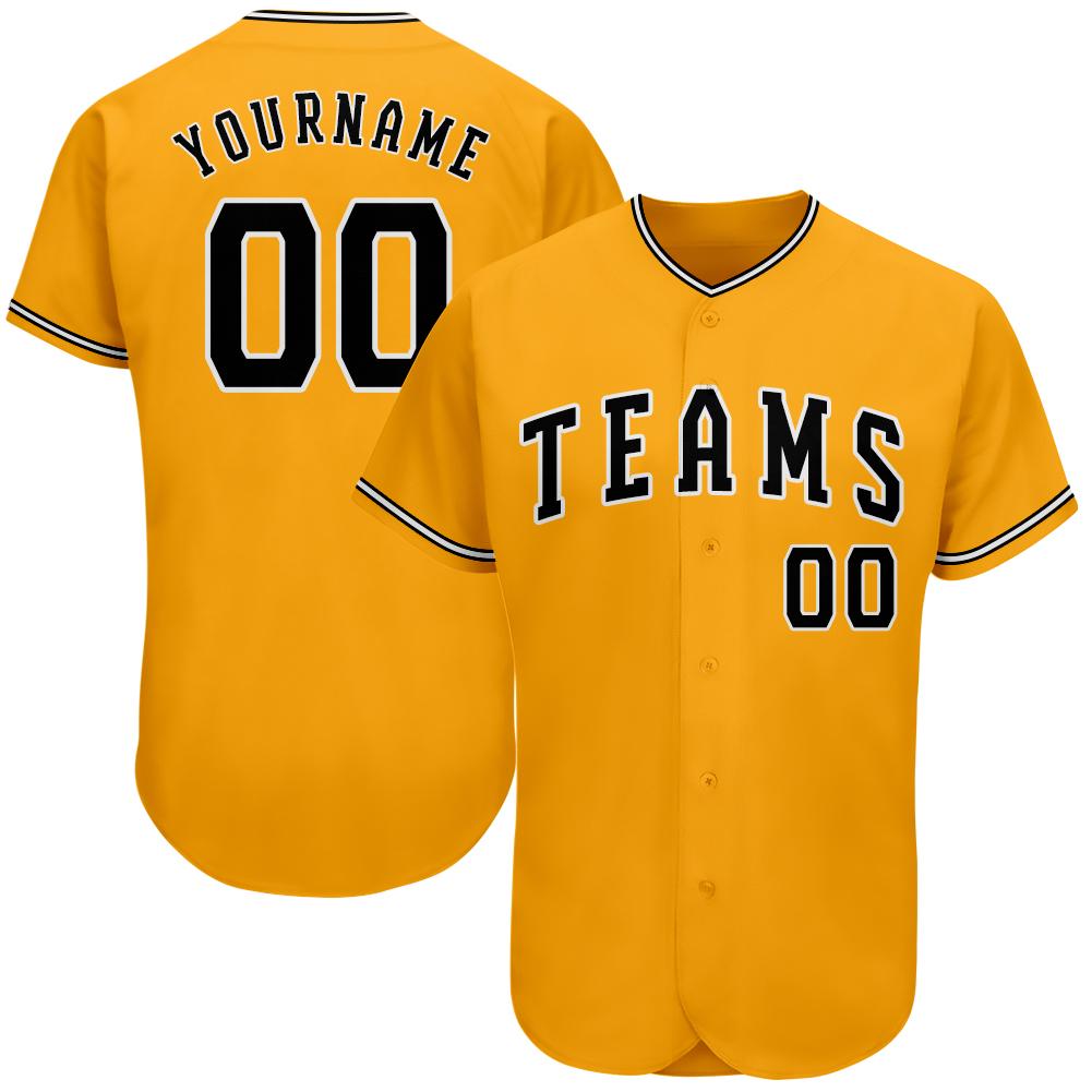 Custom Personalized Gold Black White Baseball Jersey - Meteew