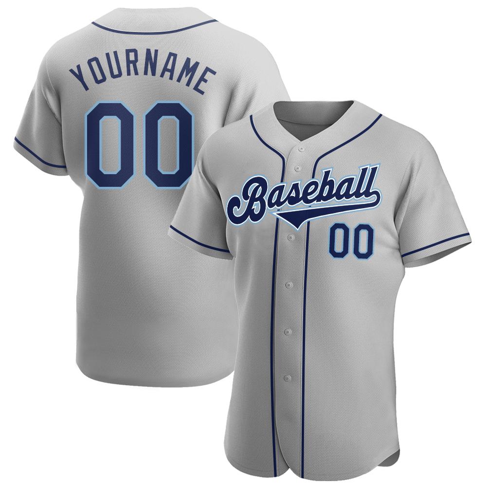 Custom Personalized Gray Navy Powder Blue Baseball Jersey - Meteew