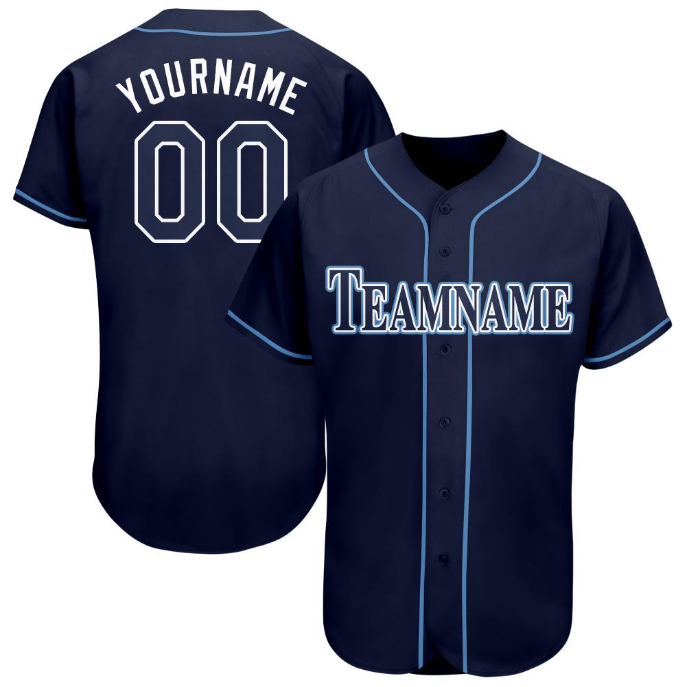 Custom Personalized Navy White Powder Blue Baseball Jersey - Meteew