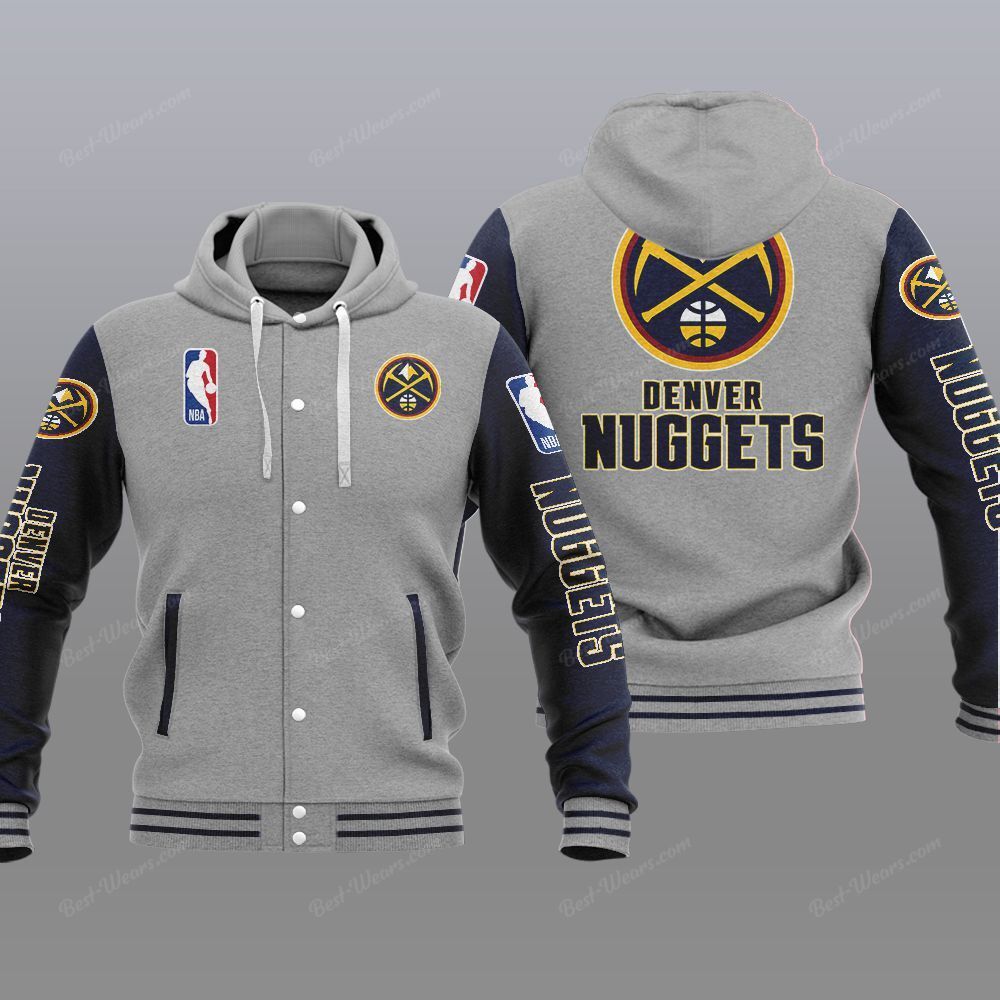 Denver Nuggets 2DE0806 NBA Hooded Varsity Jacket Fleece Jacket - Meteew