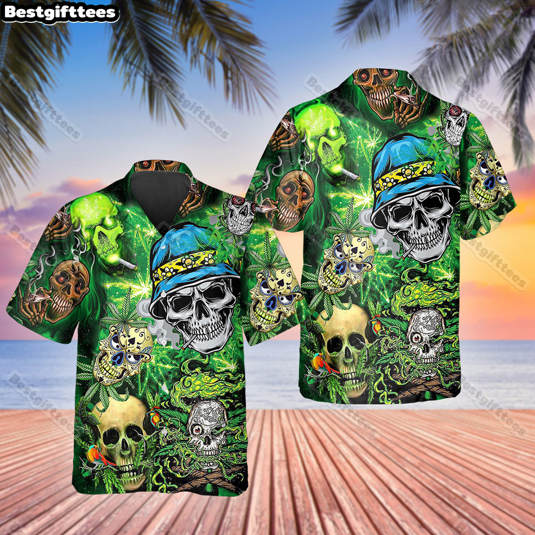 Gangster Weed Badass Skull Hawaiian Shirt, Colorful Short Sleeve ...