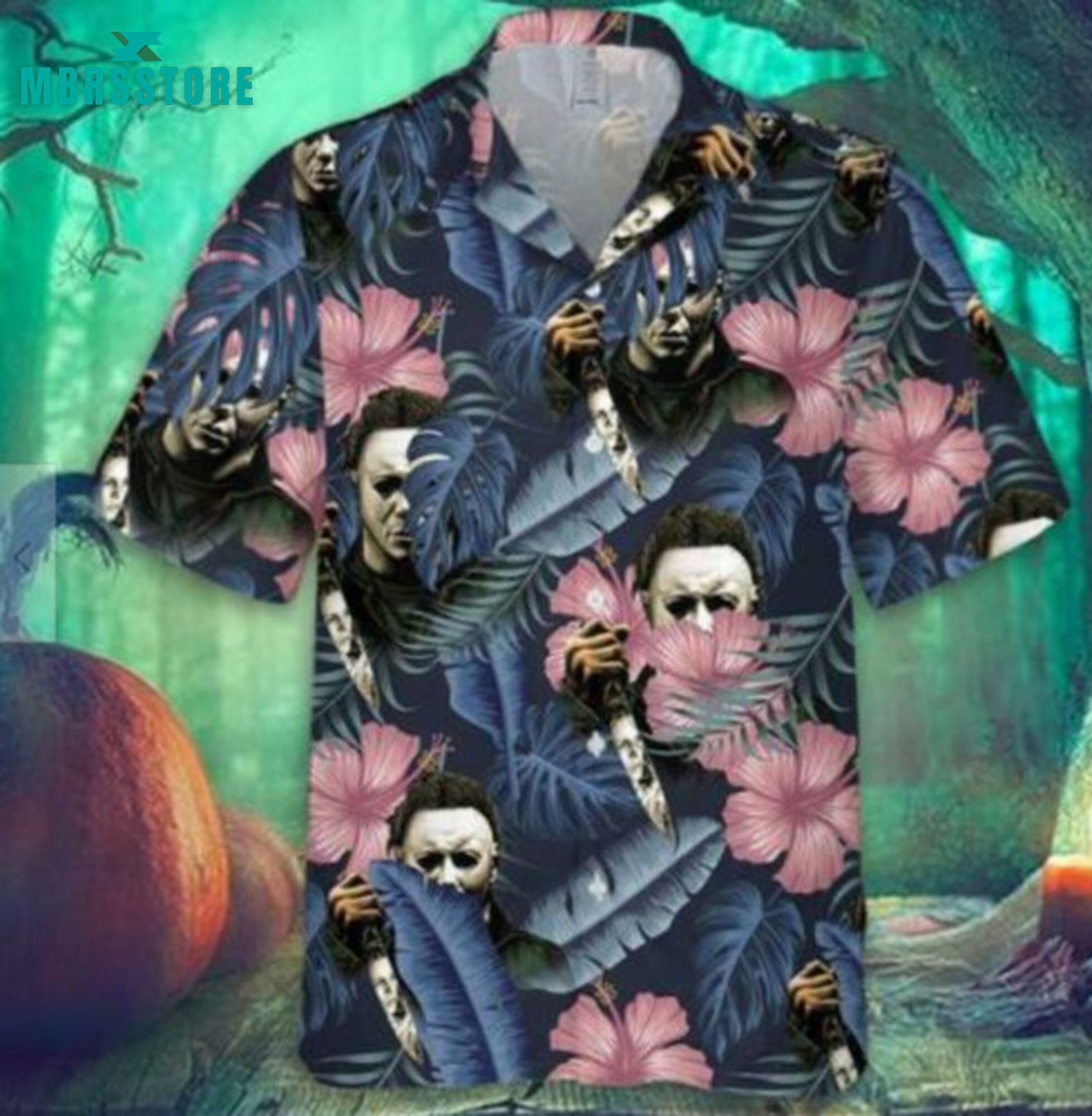 Halloween Michael Myers With Knife Tropical Horror Halloween Button ...