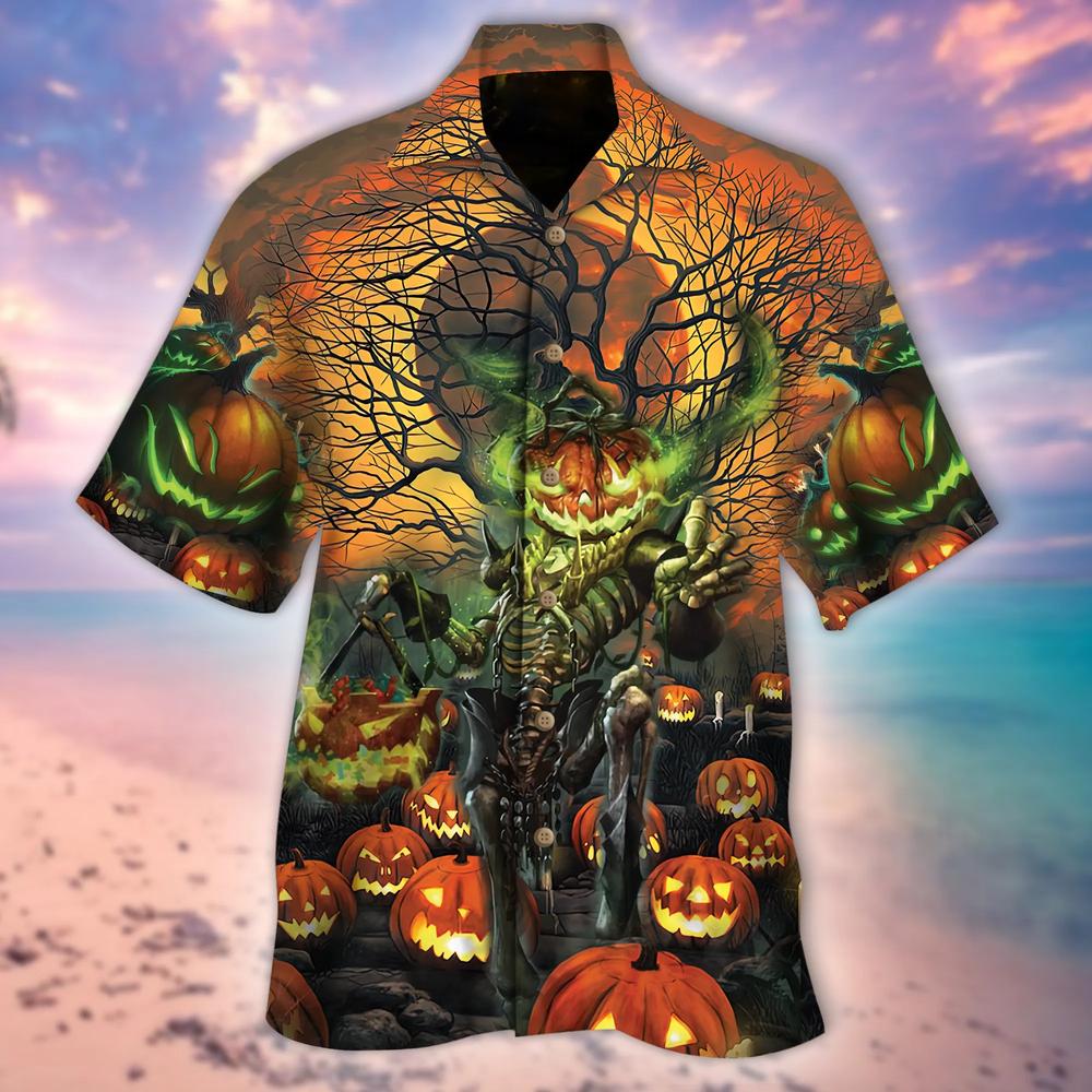 Halloween Moon Night Skull Hawaiian Shirt, Skull Lover Hawaiian Shirt ...