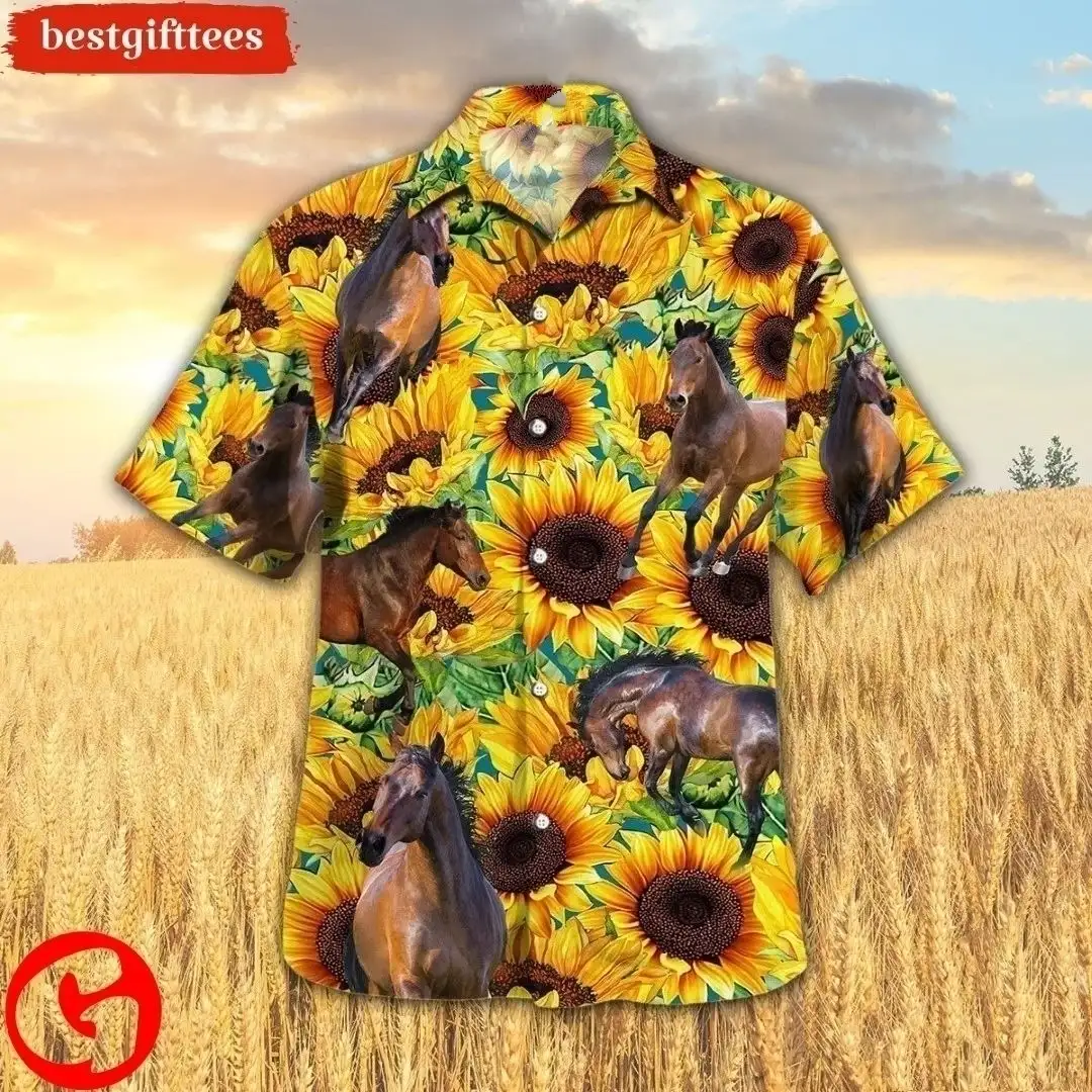 Horse Sunflower Watercolor Hawaiian Shirt, Cheap Hawaiian Shirts - Meteew