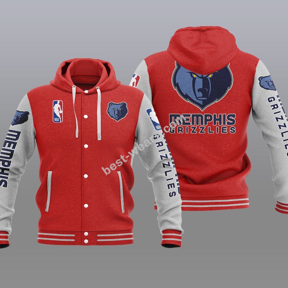 Memphis Grizzlies 2DE1506 NBA Hooded Varsity Jacket Fleece Jacket - Meteew