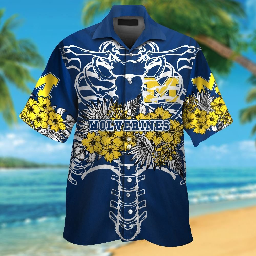 Michigan Wolverines Short Sleeve Button Up Tropical Aloha Hawaiian ...