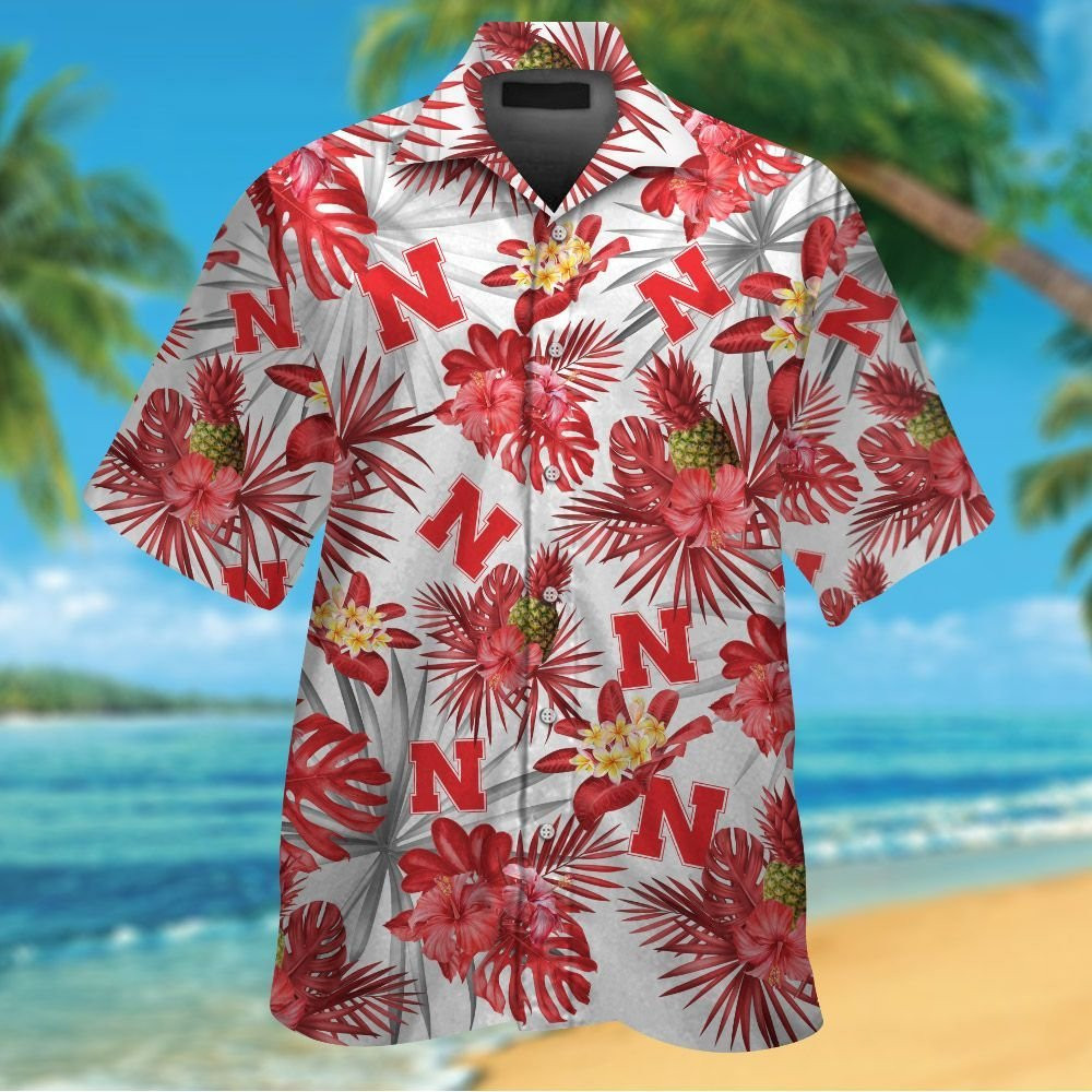 Nebraska Cornhuskers Short Sleeve Button Up Tropical Aloha Hawaiian ...