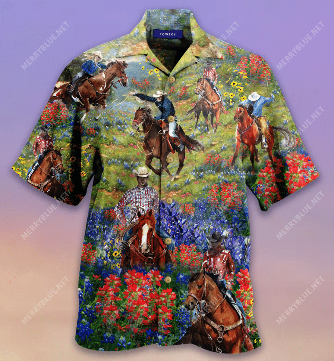 New Bluebonnet And Texas Cowboy Hawaiian Shirt - Meteew