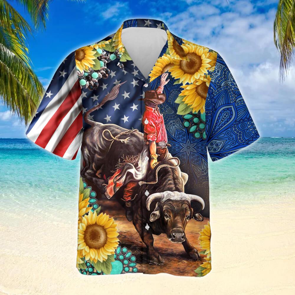 New Bull Rodeo Sunflower Hawaiian Shirt - Meteew