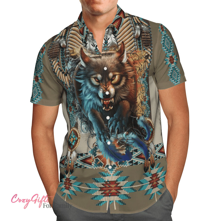 New Native American Wolf Hawaii Shirt – Meteew