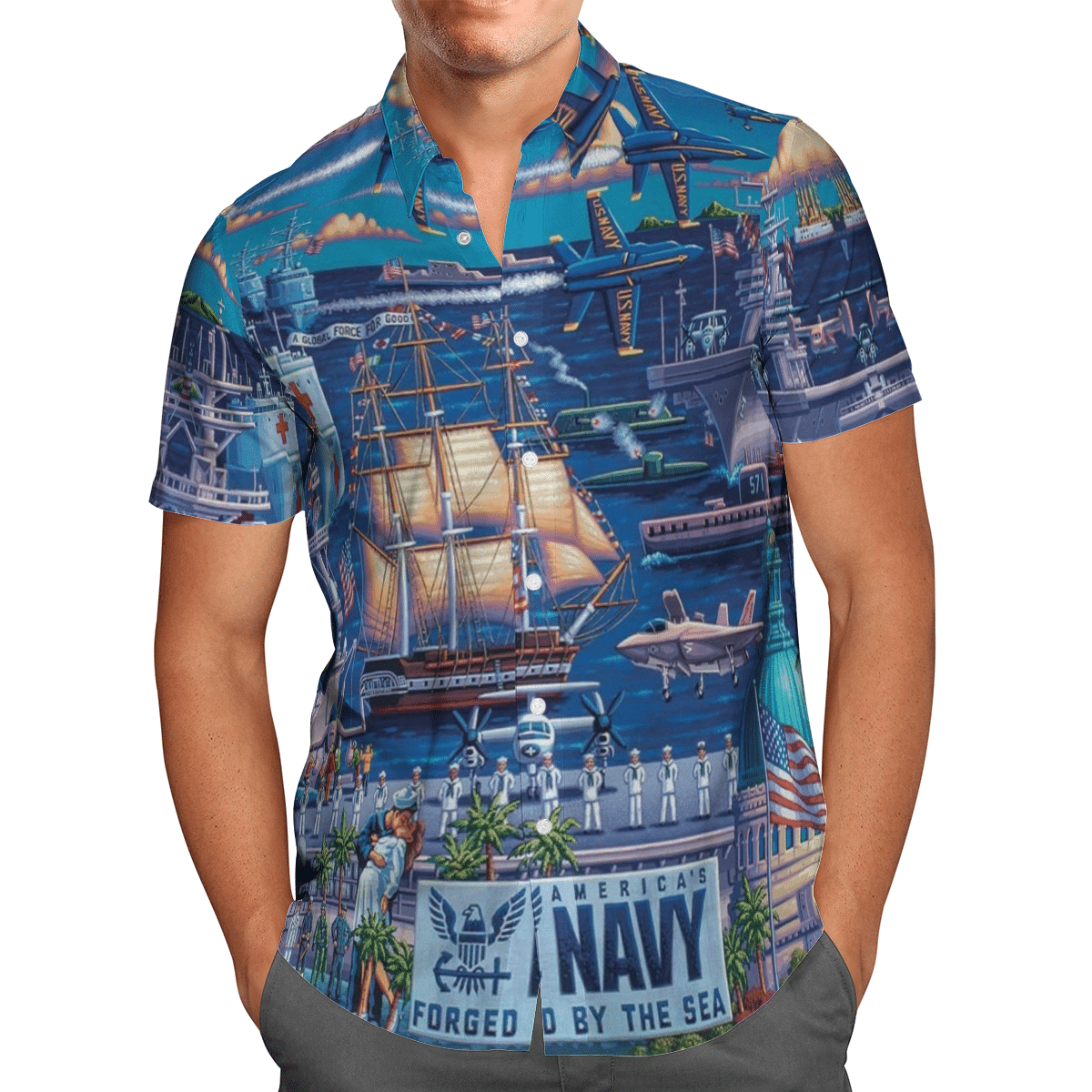 New US Navy Forged By The Sea Hawaiian Shirt – Meteew
