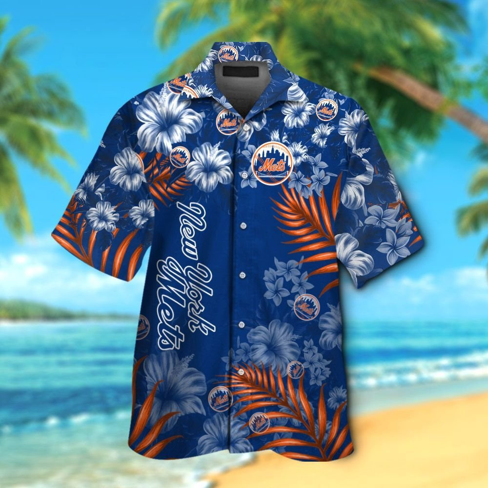 New York Mets Short Sleeve Button Up Tropical Aloha Hawaiian Shirts For ...
