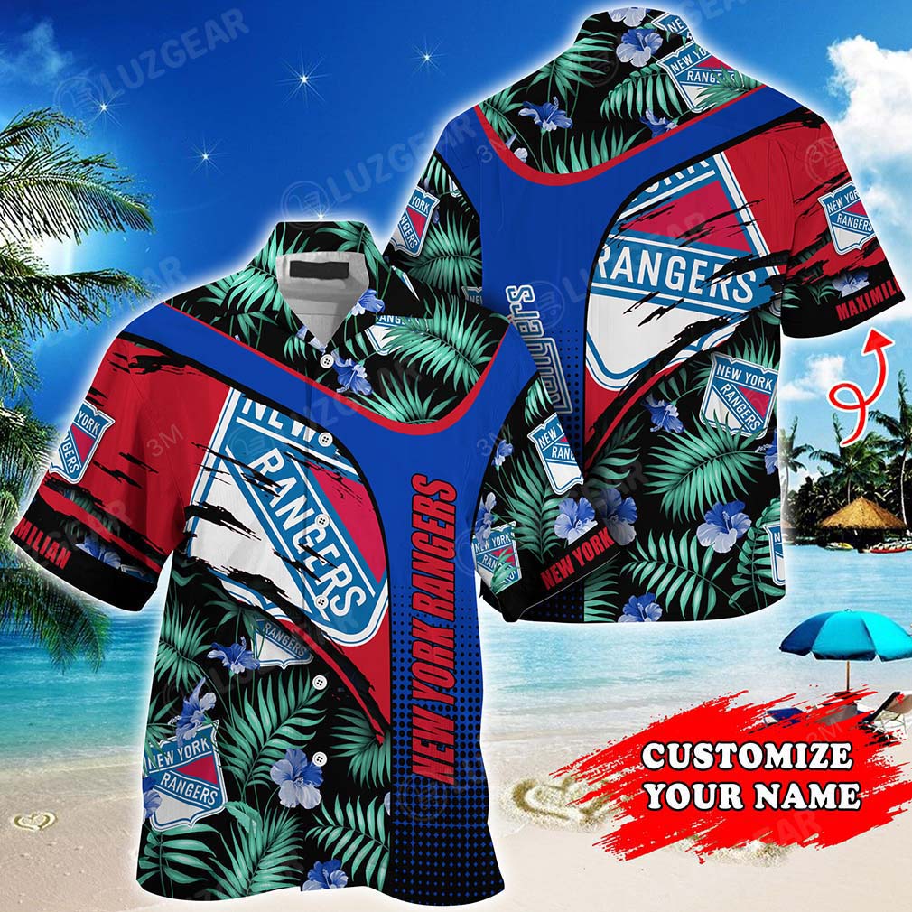 New York Rangers NHL Hawaiian Shirt Custom Name With Tropical Pattern ...