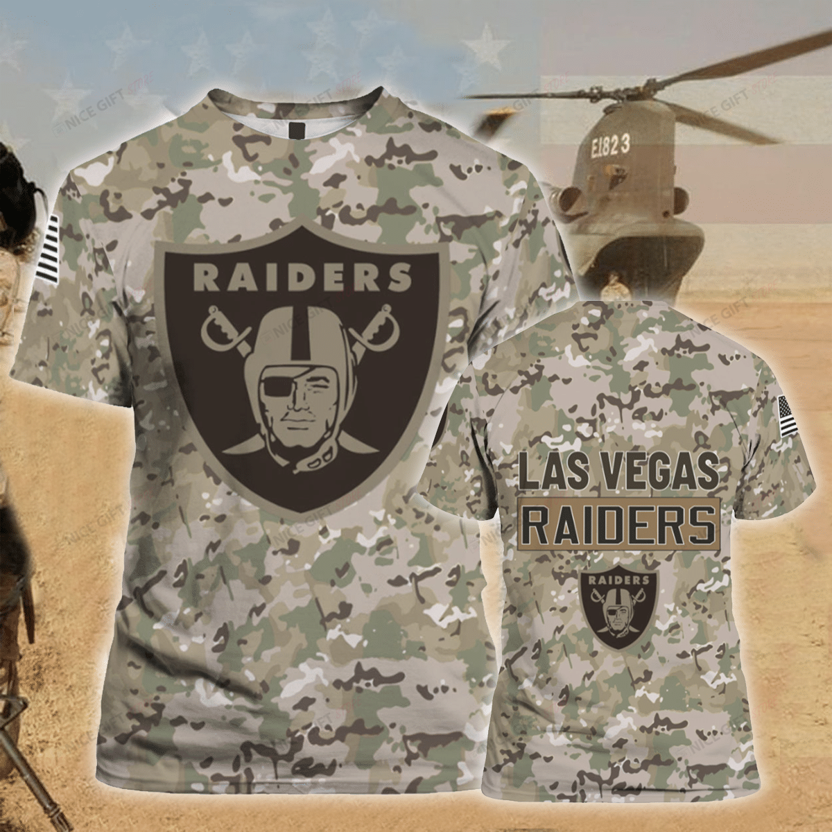 NFL Las Vegas Raiders Camouflage 3D T-shirt Polo shirt 3TS-Q0X7 - Meteew