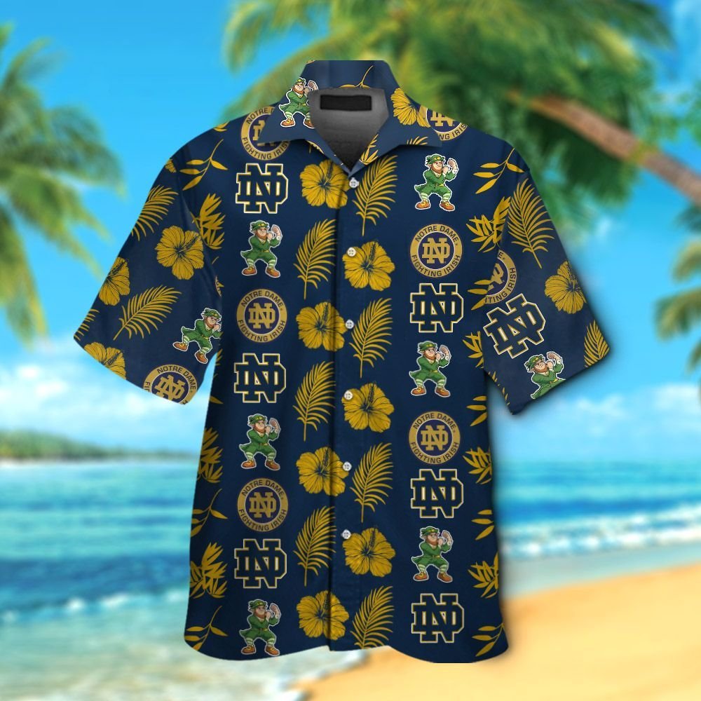 Notre Dame Fighting Irish Short Sleeve Button Up Tropical Aloha ...