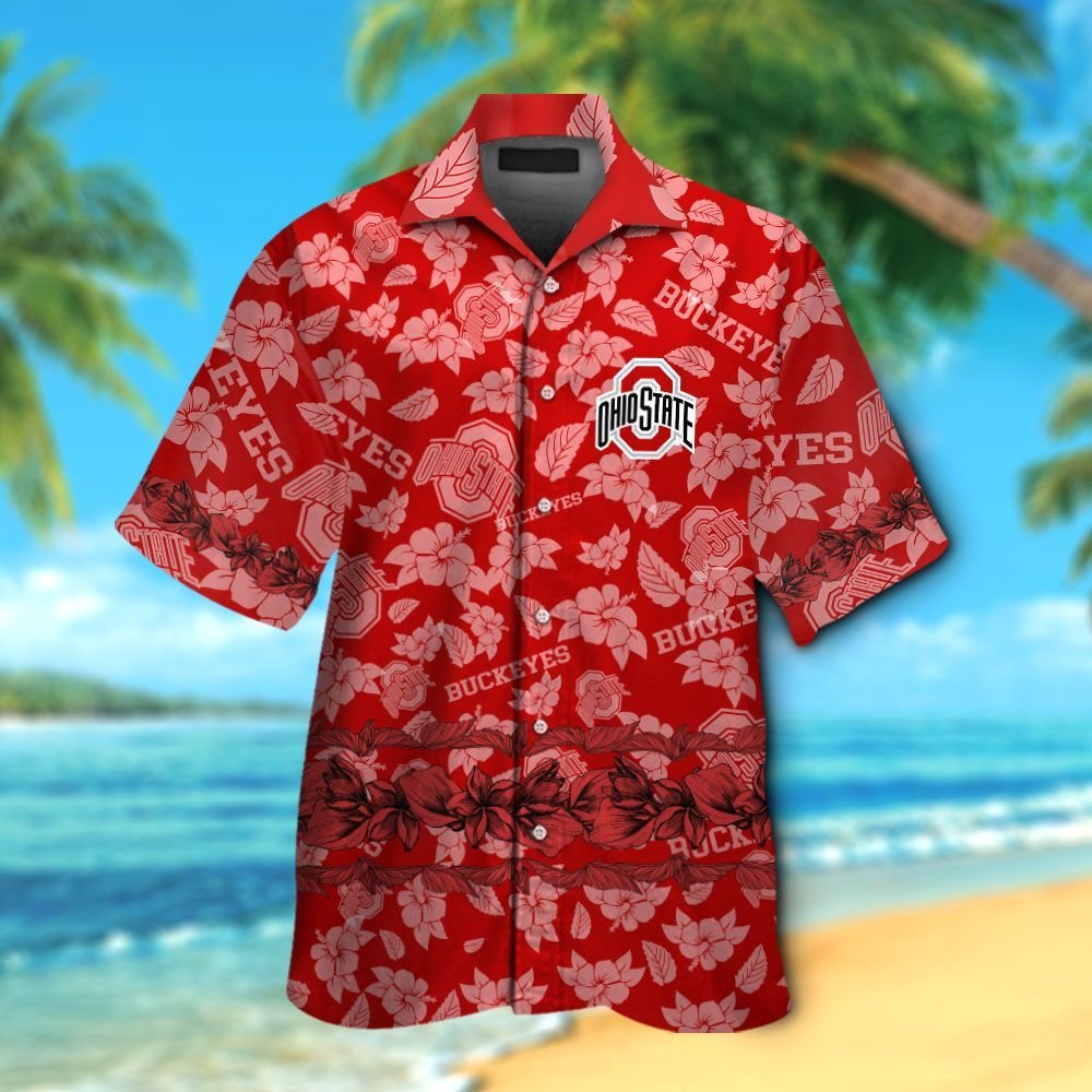 Ohio State Buckeyes Short Sleeve Button Up Tropical Aloha Hawaiian ...