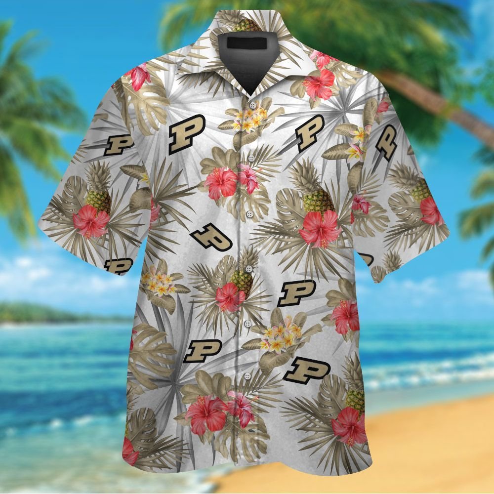 Purdue Boilermakers Short Sleeve Button Up Tropical Aloha Hawaiian ...