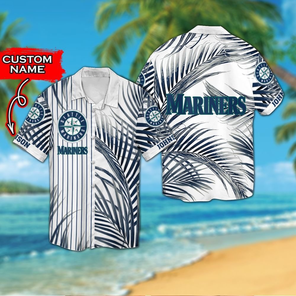 Seattle Mariners Custom Personalized Short Sleeve Button Up Tropical