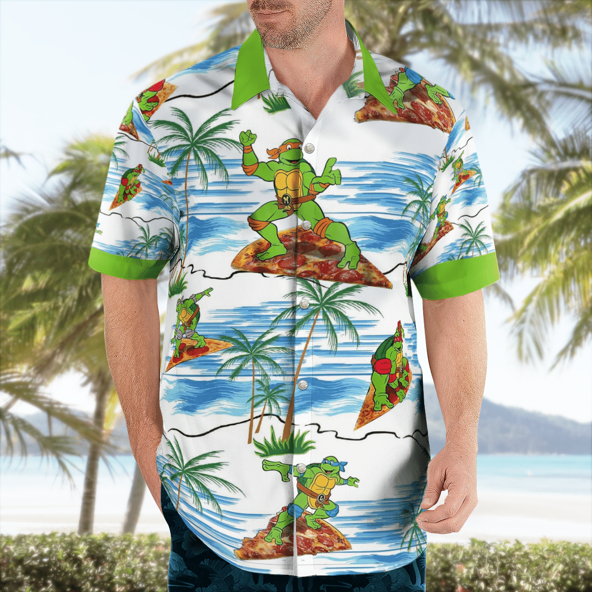 TMNT Ninja Turtles Pizza Beach Hawaiian Shirt MTE2022 - Meteew