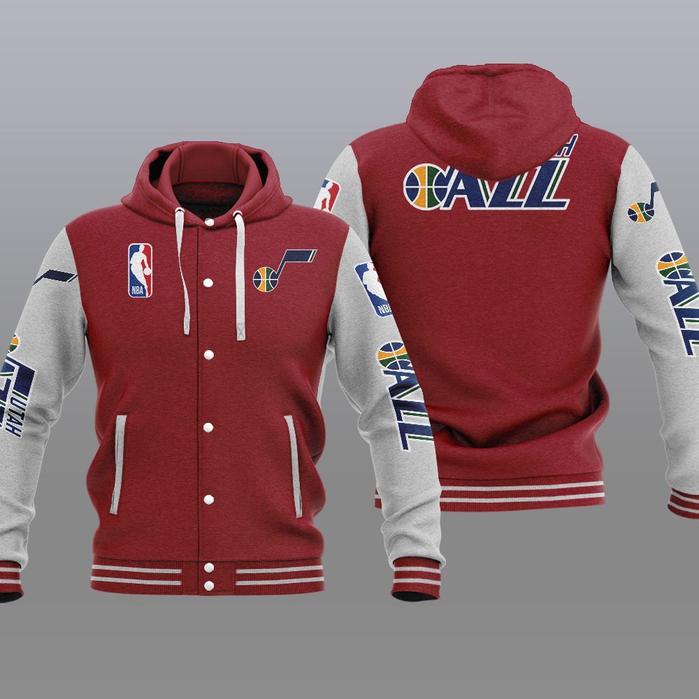 Utah Jazz 2DE2906 NBA Hooded Varsity Jacket Fleece Jacket - Meteew