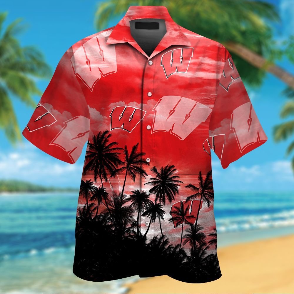 Wisconsin Badgers Short Sleeve Button Up Tropical Aloha Hawaiian Shirts ...