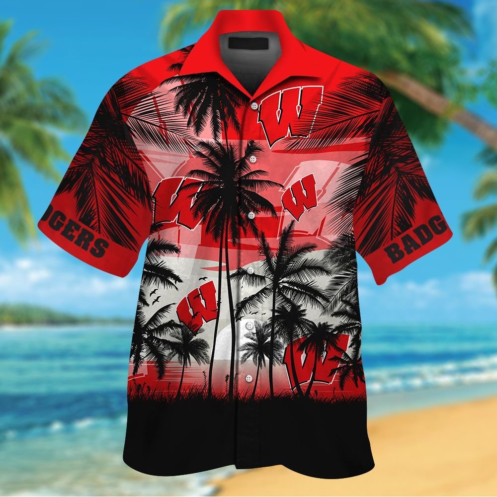 Wisconsin Badgers Short Sleeve Button Up Tropical Aloha Hawaiian Shirts ...