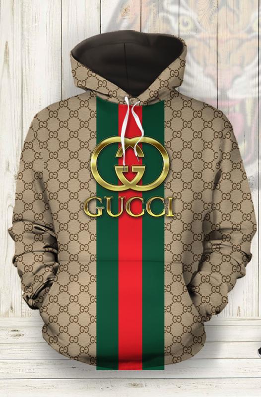 Gucci Brown Stripe Unisex Hoodie For Men Women Luxury Brand Clothing ...