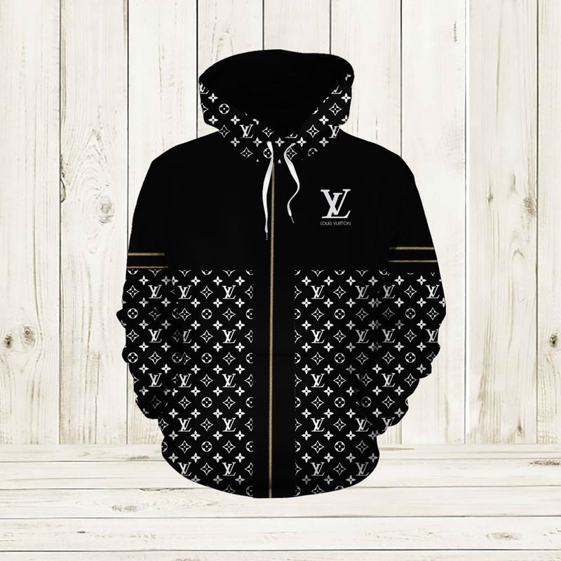 Louis Vuitton Black White Unisex Hoodie For Men Women Luxury Brand Lv ...