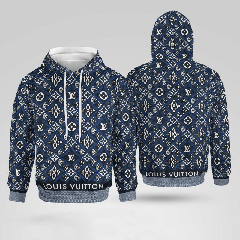 Louis Vuitton Blue Unisex Hoodie For Men Women Luxury Brand Lv Clothing ...
