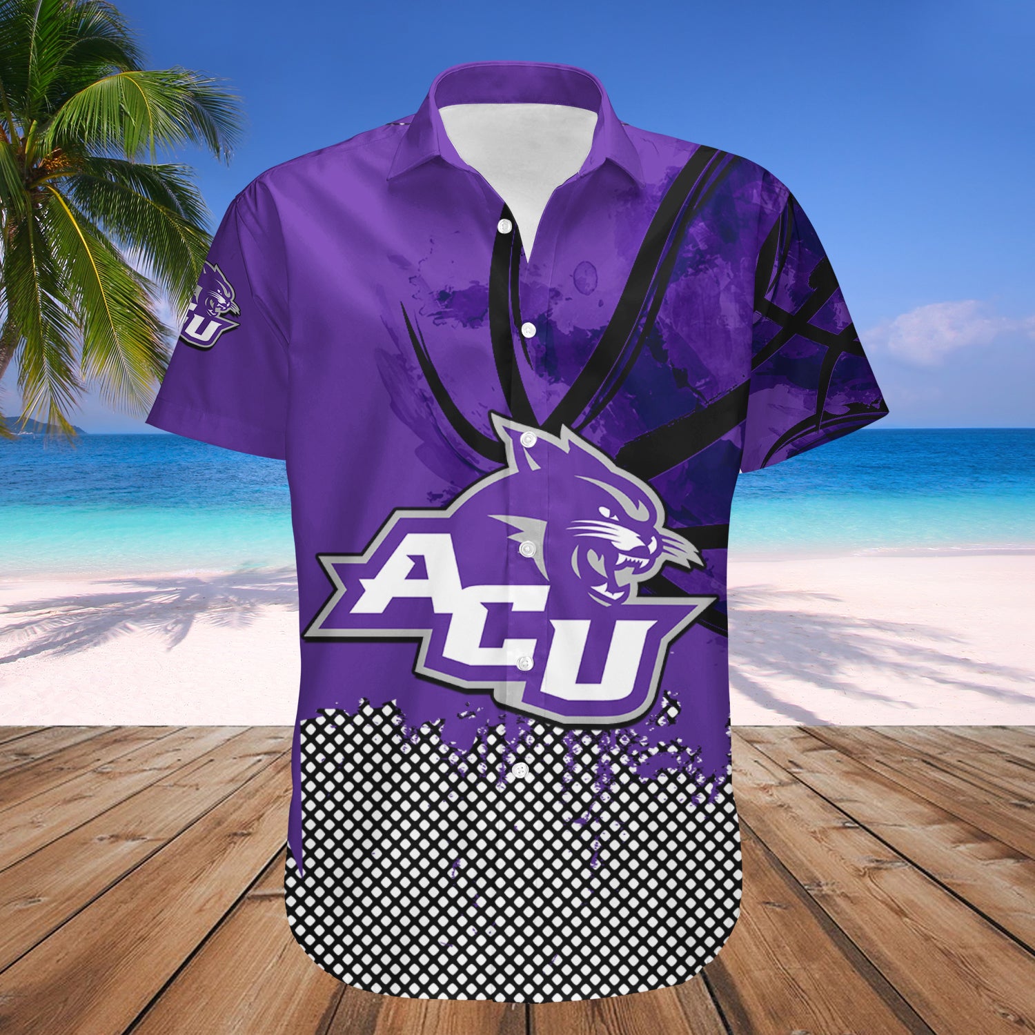 Abilene Christian Wildcats Hawaiian Shirt Set Basketball Net Grunge Pattern 1