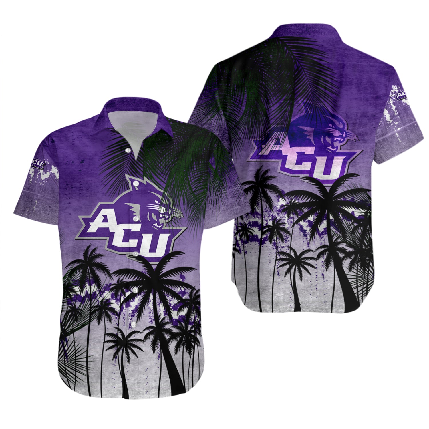 Abilene Christian Wildcats Hawaiian Shirt Set Coconut Tree Tropical Grunge 2
