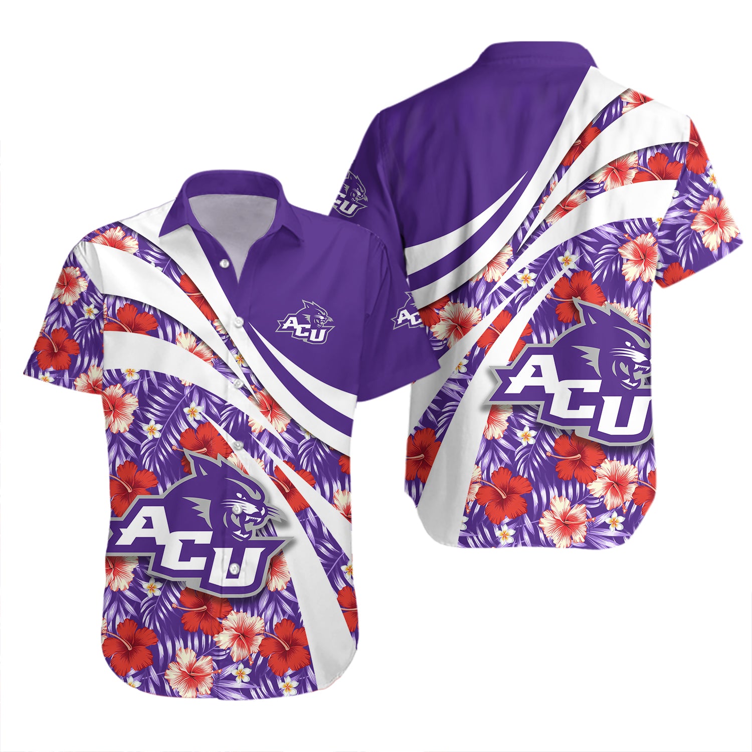 Abilene Christian Wildcats Hawaiian Shirt Set Hibiscus Sport Style 2