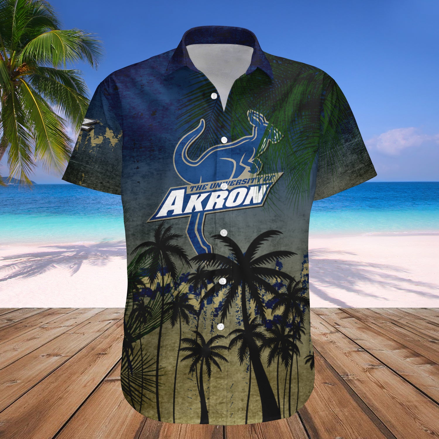 Akron Zips Hawaiian Shirt Set Coconut Tree Tropical Grunge 1