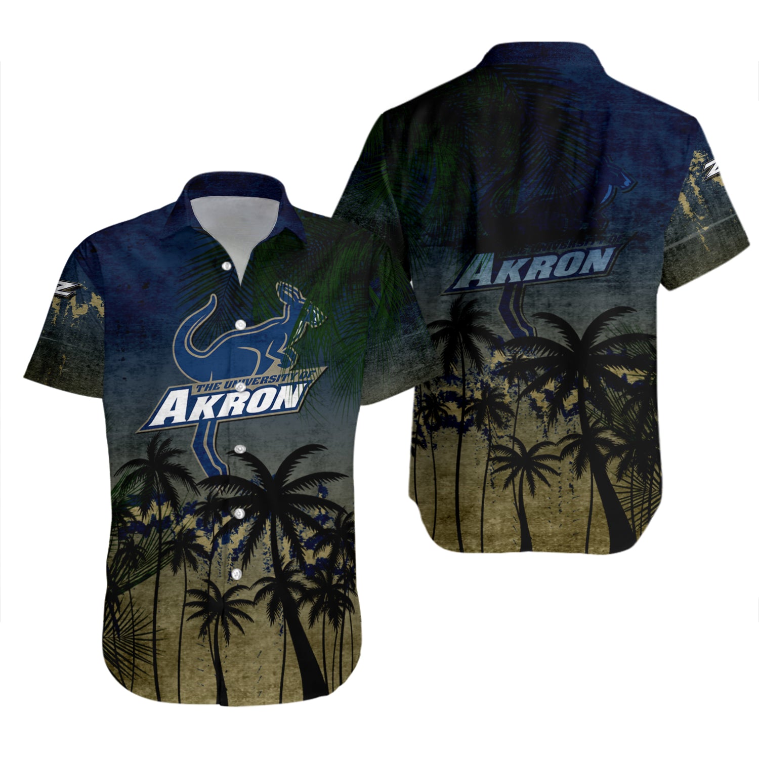 Akron Zips Hawaiian Shirt Set Coconut Tree Tropical Grunge 2