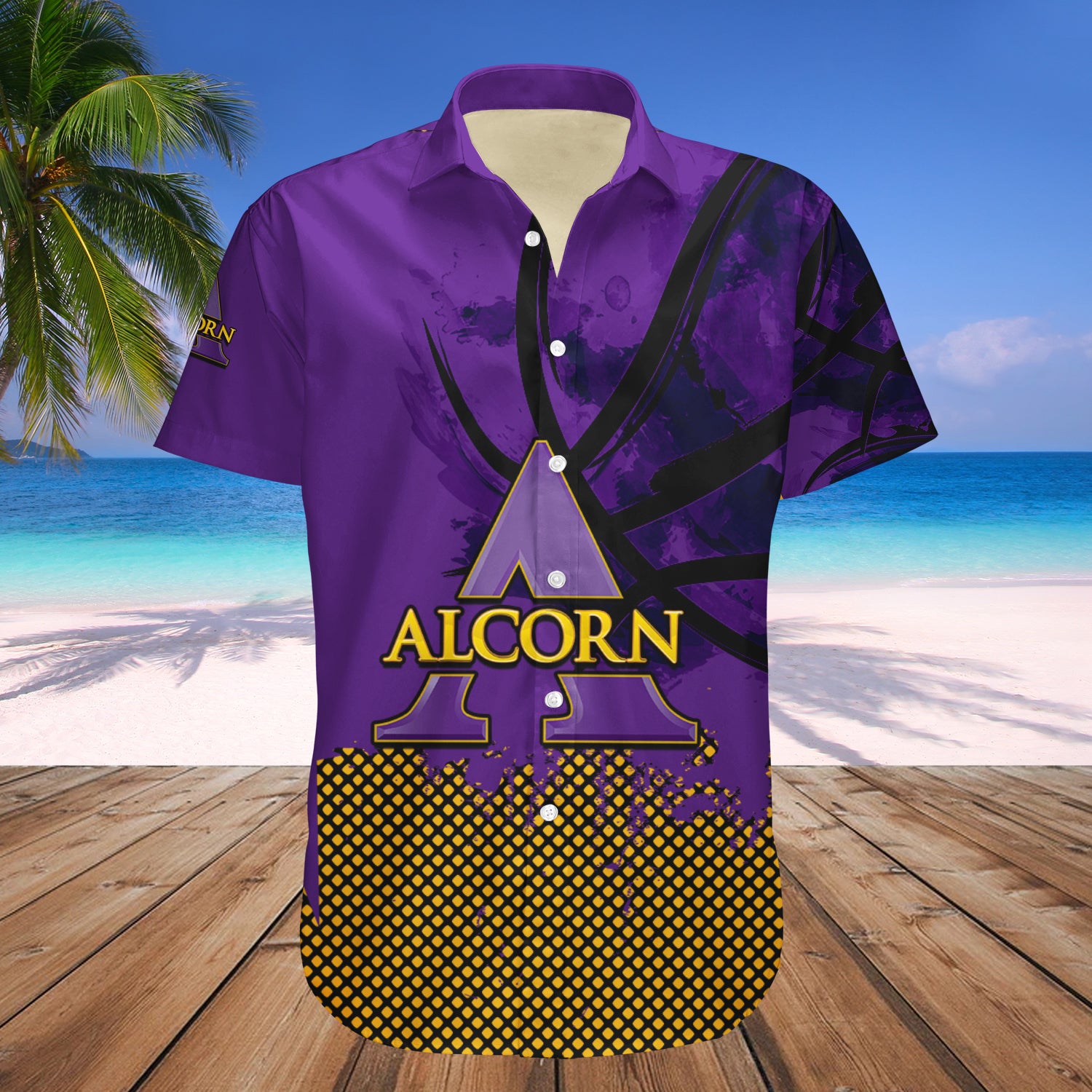 Alcorn State Braves Hawaiian Shirt Set Basketball Net Grunge Pattern 1